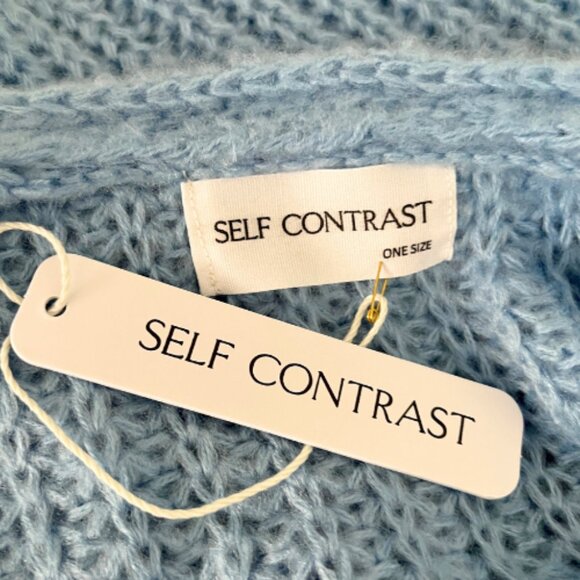 Anthropologie Self Contrast NWT One-Size Rib-Knit Belted Cardigan Sweater Blue - Picture 7 of 8